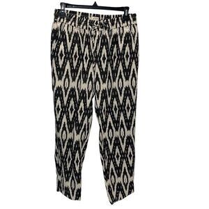 J. Crew Women's Black Aztec Drawstring Stretch‎ Waistband Linen Blend Pants Size